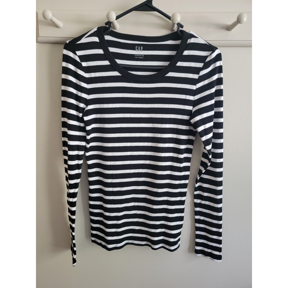 GAP Women's L/S Black White Stripe Bretton Crew Neck S Fitted Classic Capsule